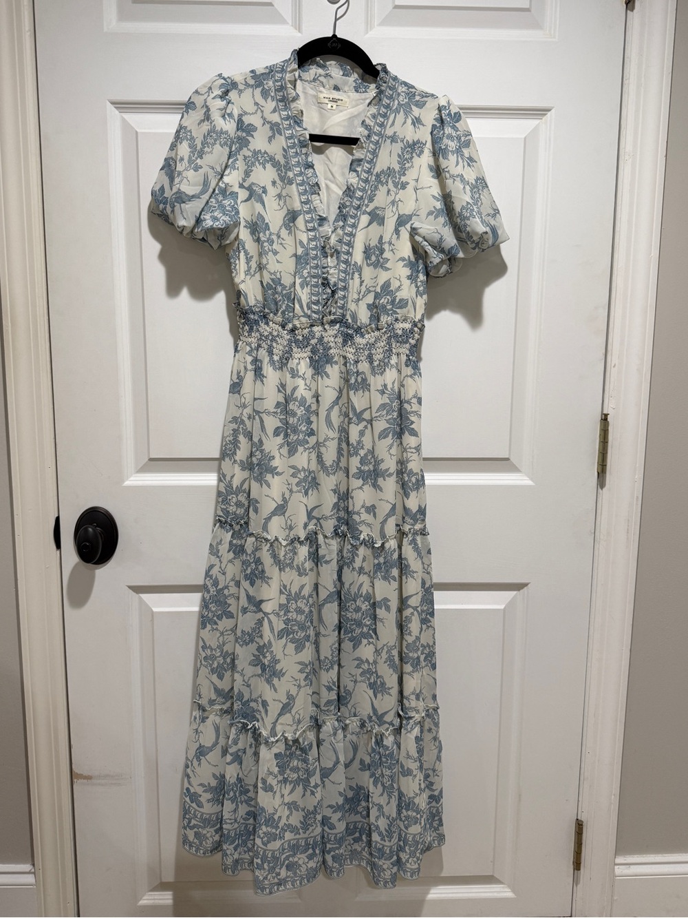 Max Studio Cream and Blue Floral Maxi Dress